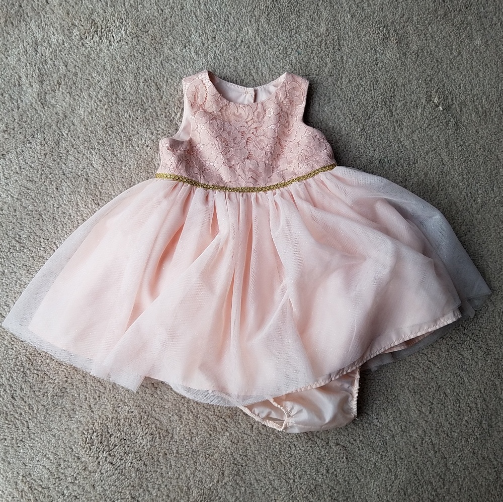 Mia & Mimi blush pink lace and gold dress